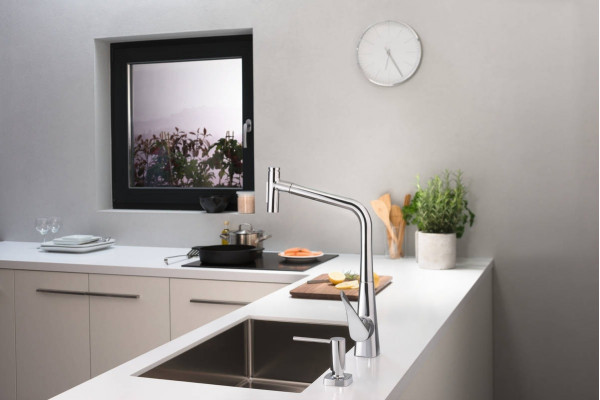 Смеситель Hansgrohe Metris Select M71 73816000 для кухонной мойки, хром, однорычажный, высота излива 33.3 см