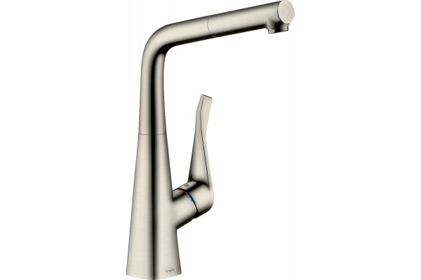 Смеситель Hansgrohe Metris M71 73812800 для кухонной мойки, сталь, однорычажный, высота излива 31.5 см
