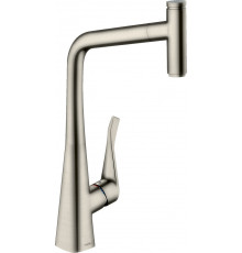 Смеситель Hansgrohe Metris Select M71 73803800 для кухонной мойки, сталь, однорычажный, высота излива 33.3 см