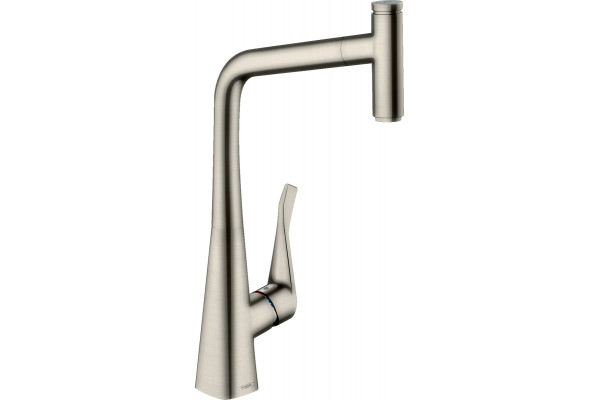 Смеситель Hansgrohe Metris Select M71 73803800 для кухонной мойки, сталь, однорычажный, высота излива 33.3 см