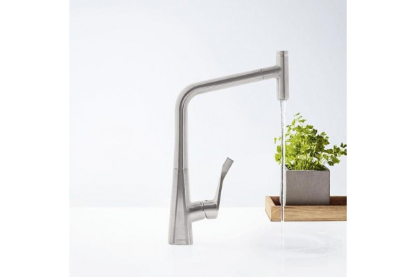 Смеситель Hansgrohe Metris Select M71 73803800 для кухонной мойки, сталь, однорычажный, высота излива 33.3 см