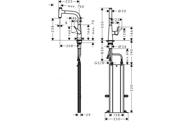 Смеситель Hansgrohe Metris Select M71 73802000 для кухонной мойки, хром, однорычажный, высота излива 23.8 см