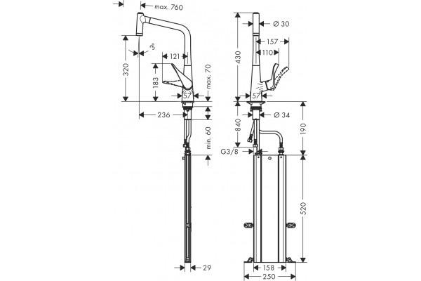 Смеситель Hansgrohe Metris M71 73801000 для кухонной мойки, хром, однорычажный, высота излива 32 см
