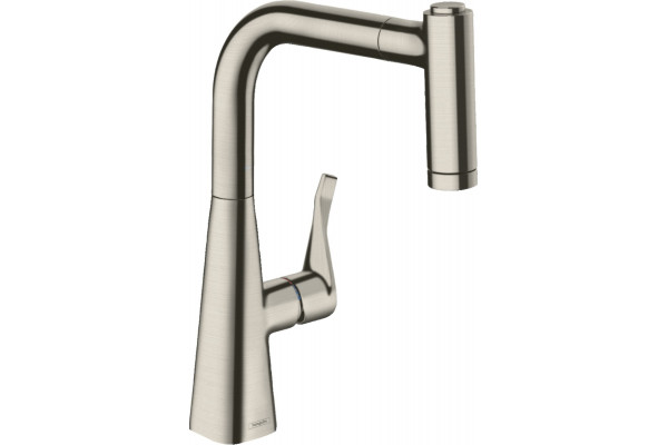 Смеситель Hansgrohe Metris M71 73800800 для кухонной мойки, сталь, однорычажный, высота излива 22 см