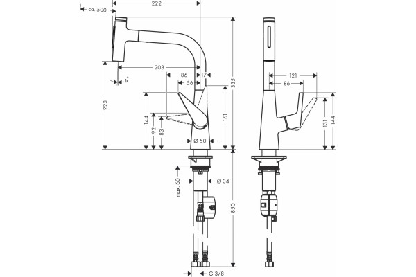 Смеситель Hansgrohe Talis Select M51 72824000 для кухонной мойки, хром, однорычажный, высота излива 22.3 см