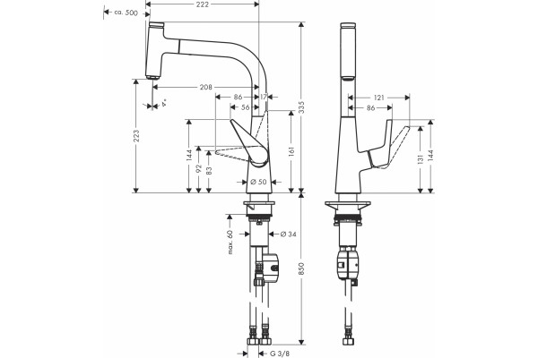 Смеситель Hansgrohe Talis Select M51 72822000 для кухонной мойки, хром, однорычажный, высота излива 22.3 см