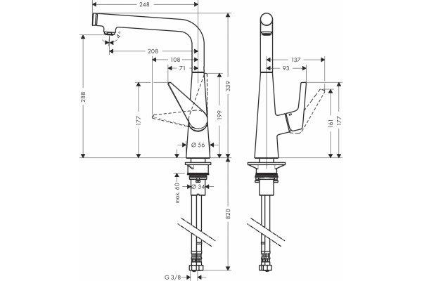 Смеситель Hansgrohe Talis Select M51 72820000 для кухонной мойки, хром, высота излива 28.8 см, длина излива 20.8 см