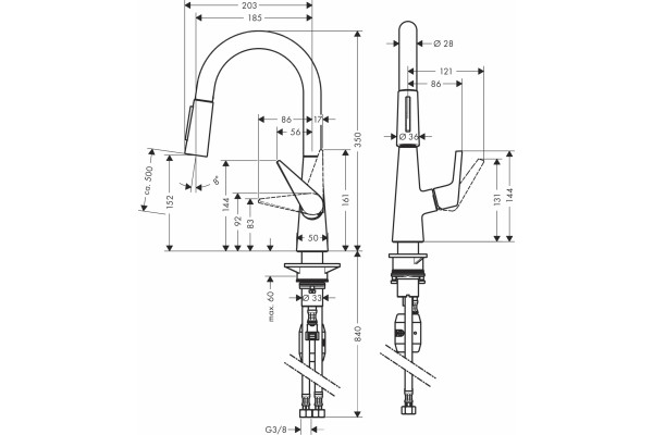Смеситель Hansgrohe Talis M51 72815800 для кухонной мойки, сталь, однорычажный, высота излива 15.2 см