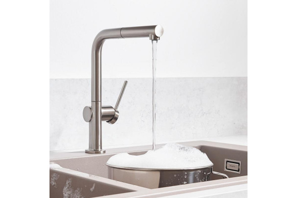 Смеситель Hansgrohe Talis M54 72809800 для кухонной мойки, сталь, однорычажный, высота излива 26.5 см