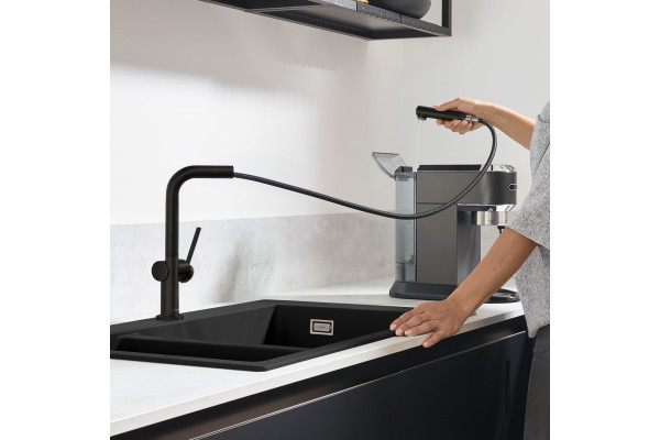 Смеситель Hansgrohe Talis M54 72809670 для кухонной мойки, матовый черный, однорычажный, высота излива 26.5 см