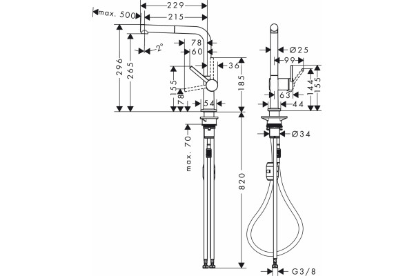 Смеситель Hansgrohe Talis M54 72808000 для кухонной мойки, хром, однорычажный, высота излива 26.5 см