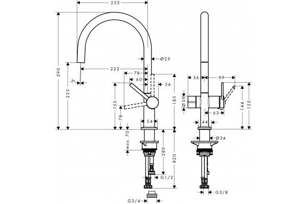 Смеситель Hansgrohe Talis M54 72805800 для кухонной мойки, сталь, однорычажный, высота излива 22.3 см