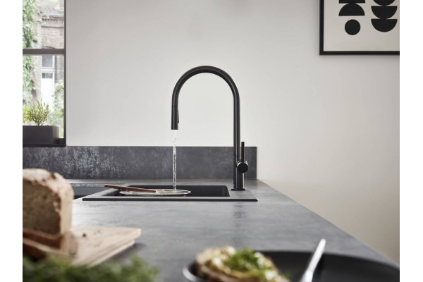 Смеситель Hansgrohe Talis M54 72801670 для кухонной мойки, матовый черный, однорычажный, высота излива 21 см