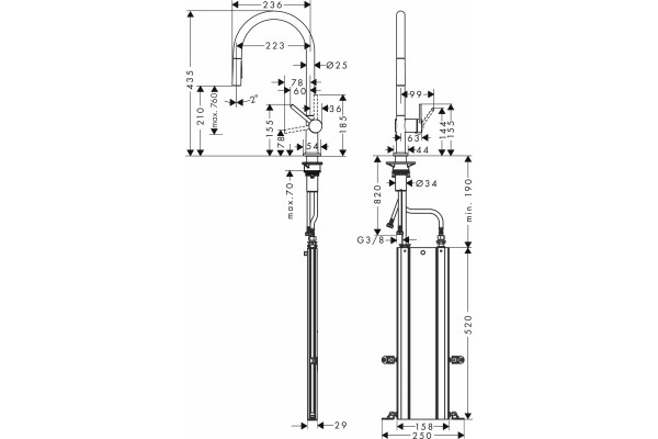 Смеситель Hansgrohe Talis M54 72801000 для кухонной мойки, хром, однорычажный, высота излива 21 см