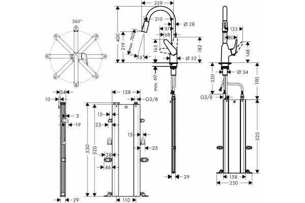 Смеситель Hansgrohe Focus M42 71820000 для кухонной мойки, хром, однорычажный, высота излива 21.9 см