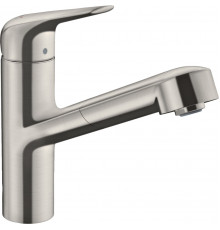 Смеситель Hansgrohe Focus M42 71814800 для кухонной мойки, сталь, однорычажный, высота излива 15 см