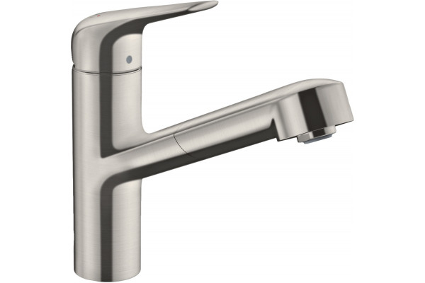 Смеситель Hansgrohe Focus M42 71814800 для кухонной мойки, сталь, однорычажный, высота излива 15 см