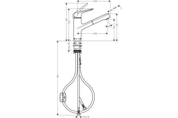 Смеситель Hansgrohe Focus M42 71814800 для кухонной мойки, сталь, однорычажный, высота излива 15 см