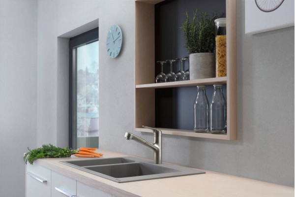 Смеситель Hansgrohe Focus M42 71814800 для кухонной мойки, сталь, однорычажный, высота излива 15 см