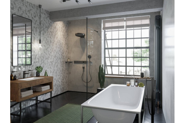 Душевая лейка Hansgrohe Rainfinity 130 26865340 шлифованный черный хром штанга 25 см,  в современном стиле
