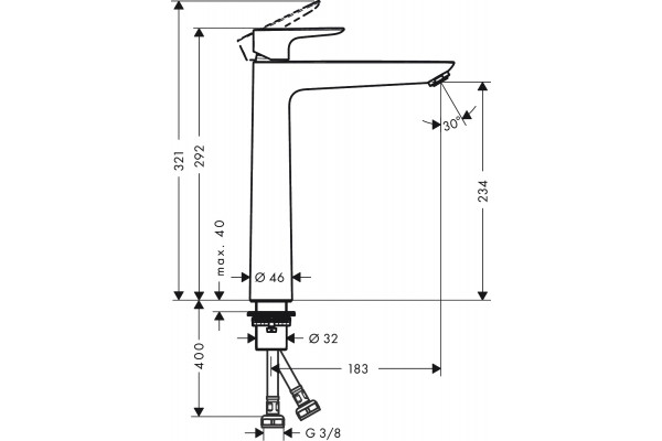 Смеситель Hansgrohe Talis E 71717000 для раковины, хром, однорычажный, высота излива 23.4 см