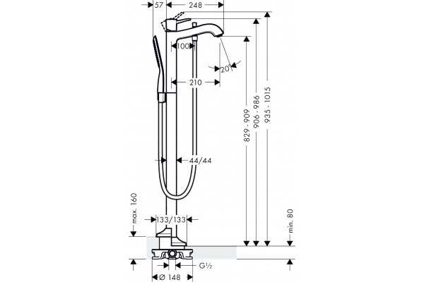 Смеситель Hansgrohe Metropol Classic 31445000 напольный, хром, однорычажный, длина излива 21 см