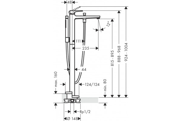 Смеситель Hansgrohe Metropol 74532000 напольный, хром, однорычажный, длина излива 23.5 см