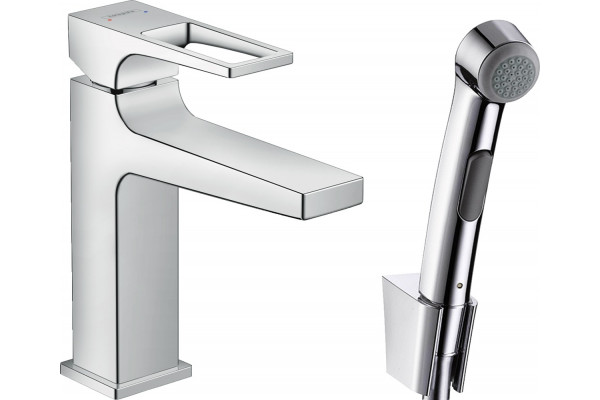 Смеситель Hansgrohe Metropol 74522000 для раковины с гигиеническим душем, хром, однорычажный, высота излива 11.7 см