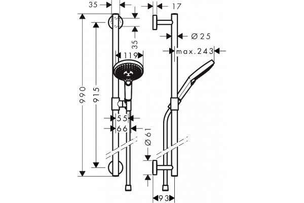Душевой гарнитур Hansgrohe Raindance Select S 26322000 хром штанга 99 см, шланг пластиковый 160 см
