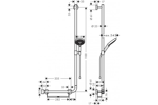 Душевой гарнитур Hansgrohe Raindance Select S 26326400 белый - хром штанга 120.95 см, шланг пластиковый 160 см