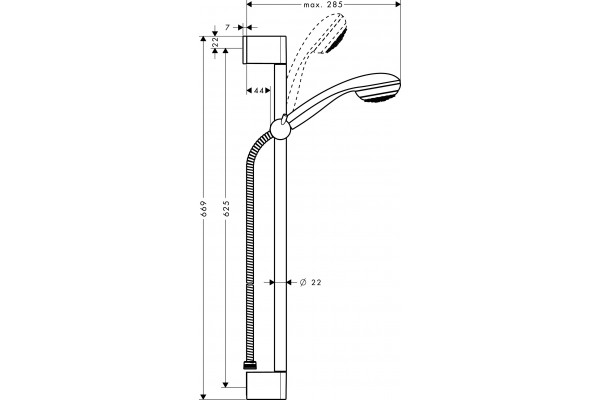 Душевой гарнитур Hansgrohe Crometta 85 27652000 хром штанга 66.9 см, шланг пластиковый 160 см