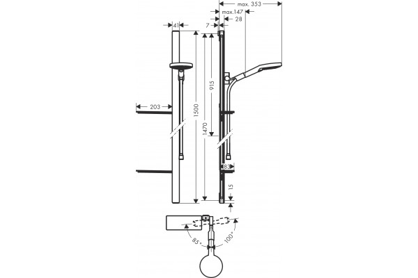 Душевой гарнитур Hansgrohe Raindance Select S 27646000 хром штанга 150 см, шланг пластиковый 160 см