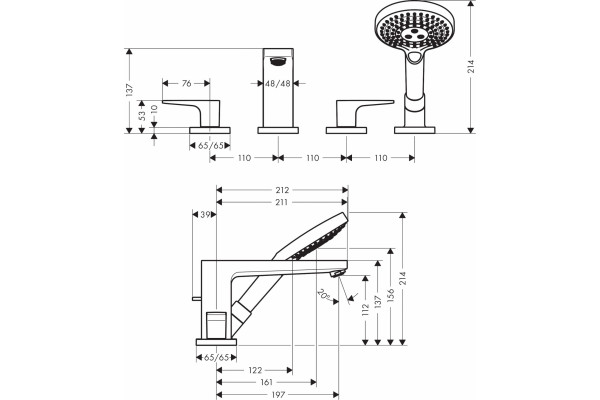 Смеситель Hansgrohe Metropol 32552000 на борт ванны двухвентильный, хром