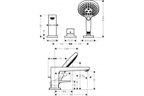 Смеситель Hansgrohe Metropol 32551000 на борт ванны однорычажный, хром
