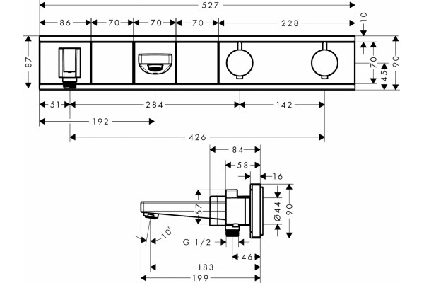 Термостат Hansgrohe RainSelect 15359400 для ванны с душем, белый - хром, термостат, длина излива 18.3 см