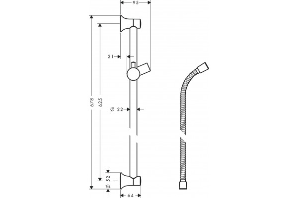 Душевая штанга Hansgrohe Unica 27617000 65 см, хром в современном стиле