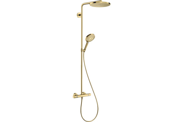 Душевая стойка Hansgrohe Raindance Select S 240 1jet 27633990 Showerpipe, полированное золото, штанга 111.4 см, шланг пластиковый 160 см
