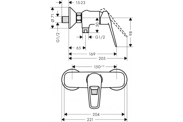 Смеситель Hansgrohe Novus Loop 71360000 для душа однорычажный, хром