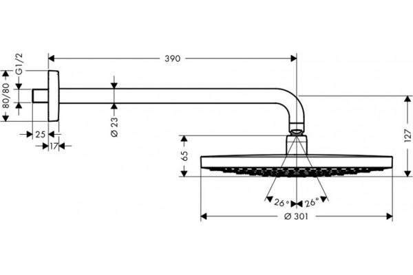 Верхний душ Hansgrohe Raindance Select S 300 2jet 27378000 хром, штанга 12.7 см