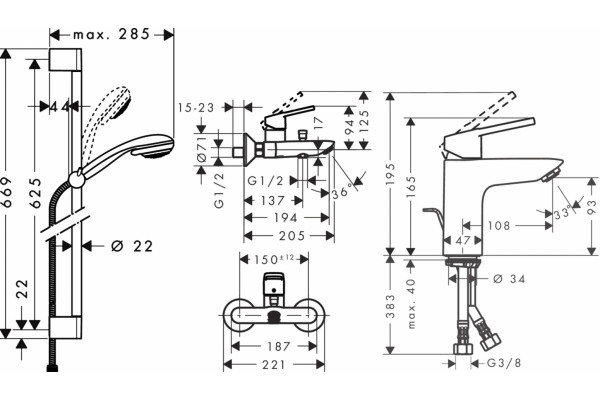 Душевой комплект Hansgrohe SET Logis Loop хром, шланг 160 см