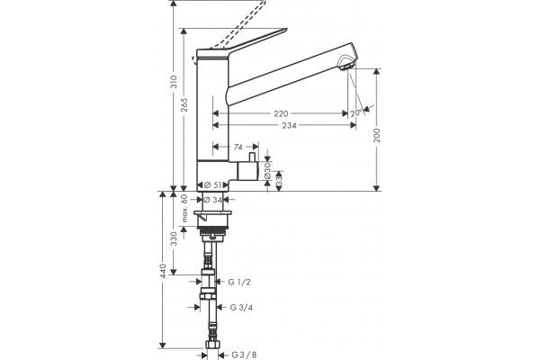 Смеситель для кухни Hansgrohe Zesis M33 74807000 технология CoolStart, хром, однорычажный, высота излива 20 см