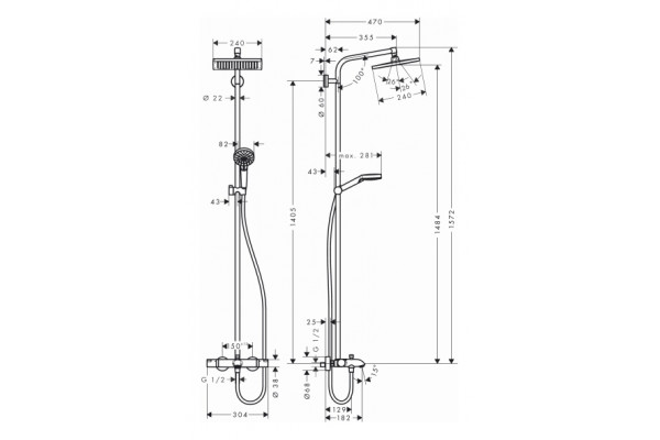 Душевая стойка Hansgrohe Crometta E 240 1jet Showerpipe 27298000 хром, штанга 160.6 см