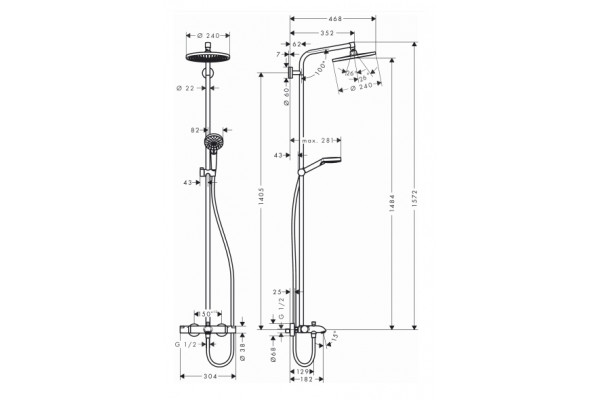 Душевая стойка Hansgrohe Crometta S 240 Showerpipe 27320000 хром, штанга 160.6 см