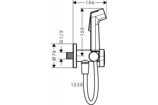 Гигиенический душ Hansgrohe Bidette S 1jet 29230000 хром штанга 19.5 см, шланг пластиковый 125 см