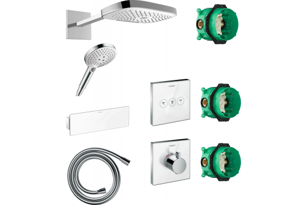 Душевой комплект Hansgrohe Raindance Select E 300 (3 jet) 26468400 + 26530400 + 28272000 + 26456400 + 15734400 + 15736400 цвет белый