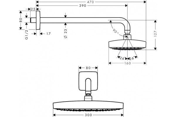 Душевой комплект Hansgrohe Raindance Select E 300 (2 jet) 27385000 + 26626000 + 26455000 + 15763000 штанга 15.1 см