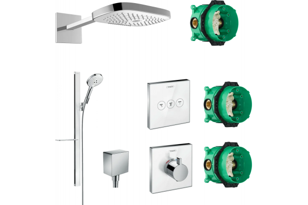 Душевой комплект Hansgrohe Raindance Select E 300 (3 jet) 26468400 + 27648400 + 26455000 + 15734400 + 15736400 цвет белый