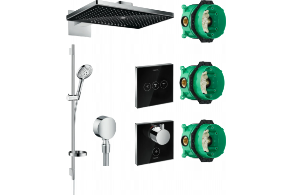 Душевой комплект Hansgrohe Rainmaker Select 460 (3 jet) 24007600 + 26631000 + 27506000 + 15735600 + 15736600 цвет черный