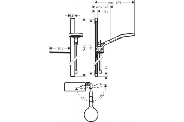 Душевой комплект Hansgrohe Rainfinity 250 (3 jet) 26232000 + 27671000 + 26455000 + 15382000 штанга 15.1 см