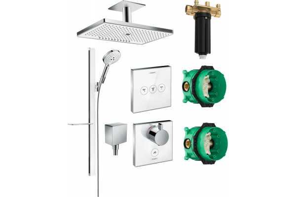 Душевой комплект Hansgrohe Rainmaker Select 460 (3 jet) 24006400 + 27648400 + 26455000 + 15735400 + 15736400 штанга 17.8 см